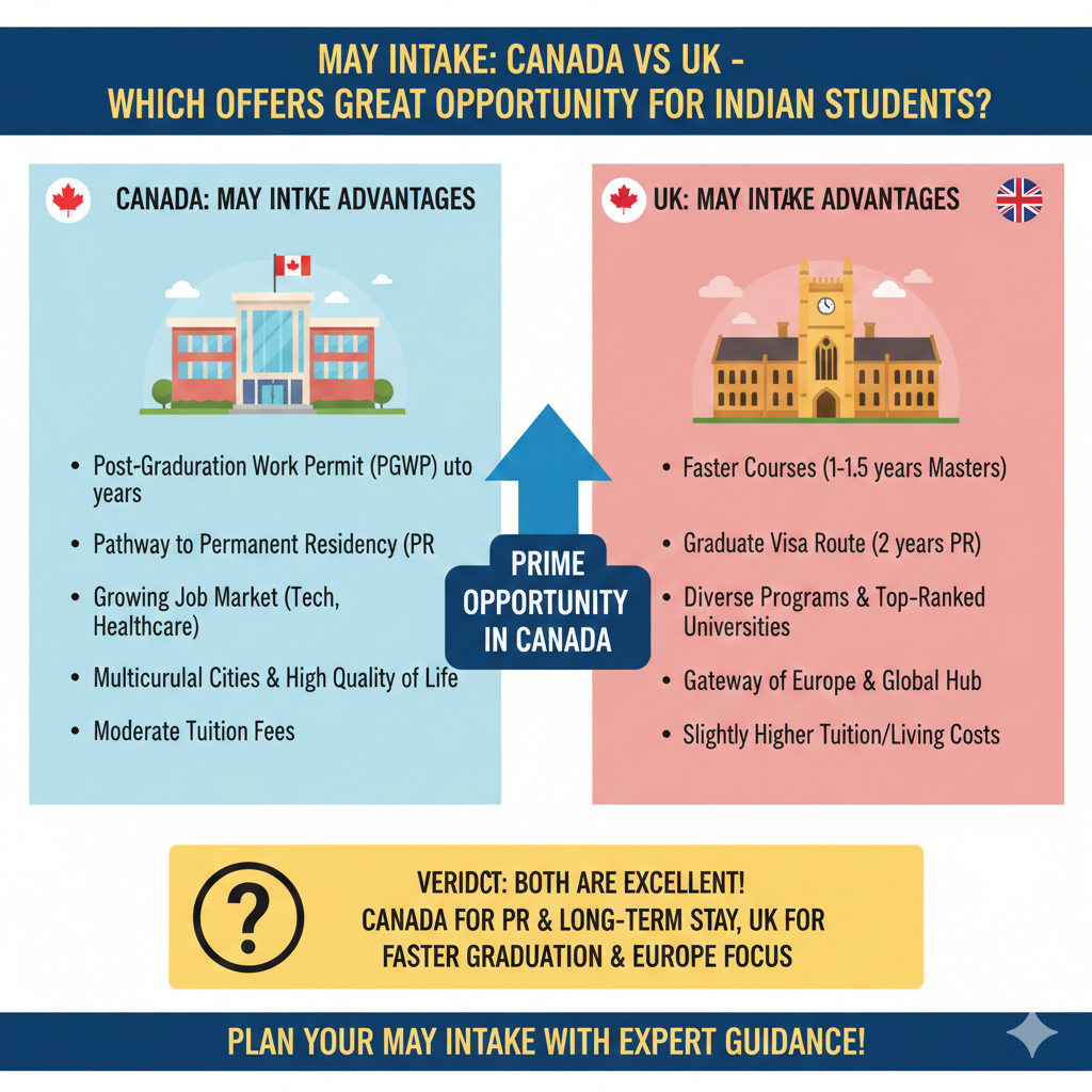 May Intake In Canada Vs May Intake In UK: Which Offer Great Opportunity For Indian Students?
